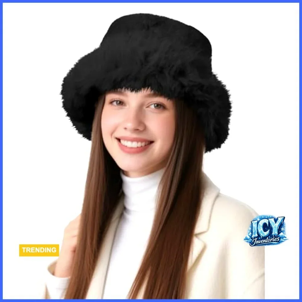 Faux Fur Bucket Hat Adjustable Winter Warm Wide Brim Fisherman Cap